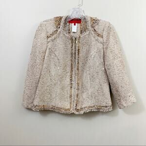 Les Copains Gold Sequin Zip-Up Blazer Cheetah Pleated Collar